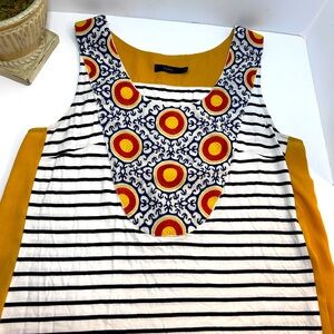 THML Striped Sleeveless Embroidered Tank Top Mustard Fall Size Small